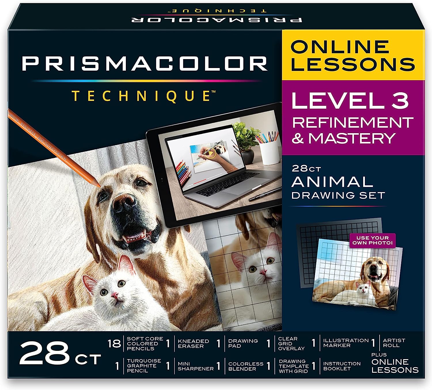 230816082613511_1 Prismacolor Technique, Art Supplies and Digital Art Lessons, Animal Drawings Set, Level 3, How to Draw Animals with Colored Pencils, and More, Includes Artist Roll Case, Dog, Cat & Pet Lesson, 28 Ct - Image 1